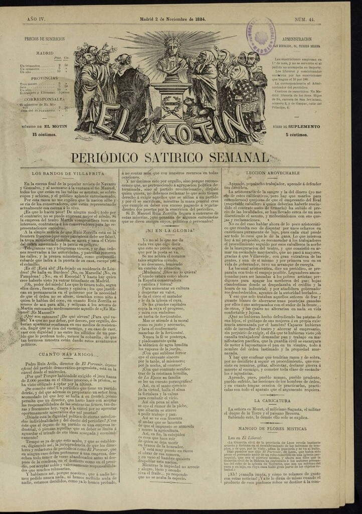 Miniatura de El Motín: periódico satírico semanal del 2 de noviembre de 1884