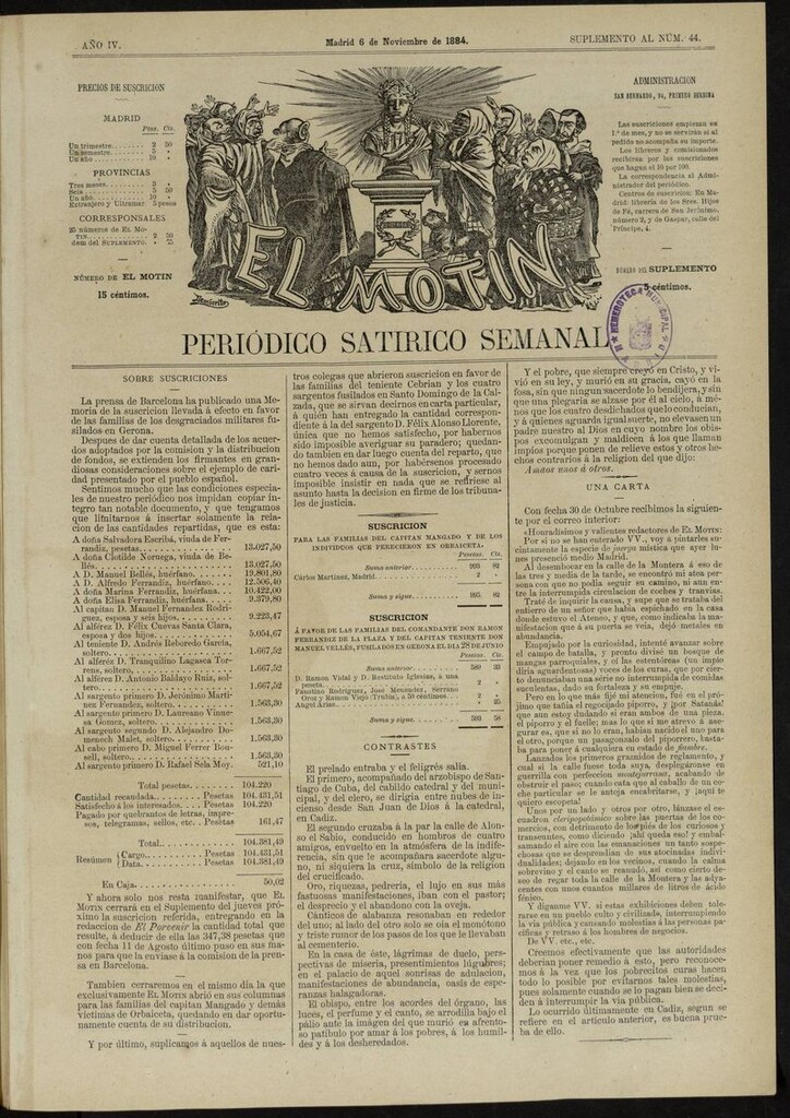 Miniatura de El Motín: periódico satírico semanal del 6 de noviembre de 1884