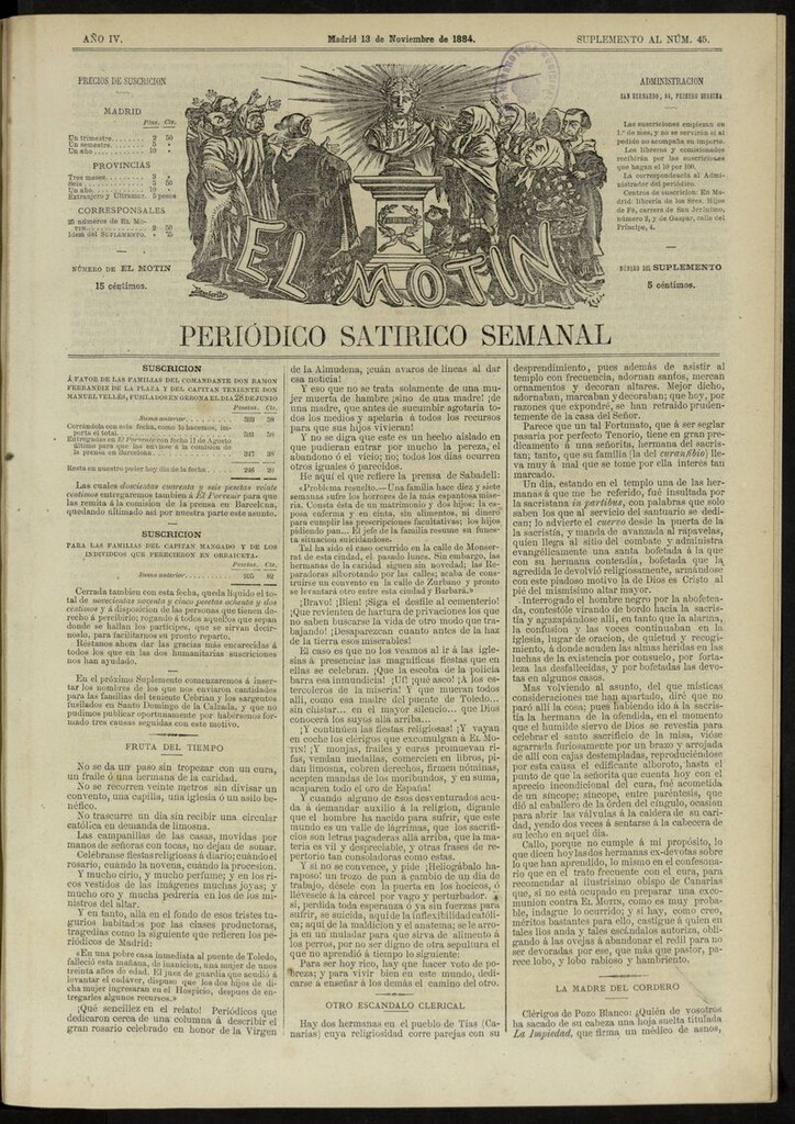 Miniatura de El Motín: periódico satírico semanal del 13 de noviembre de 1884