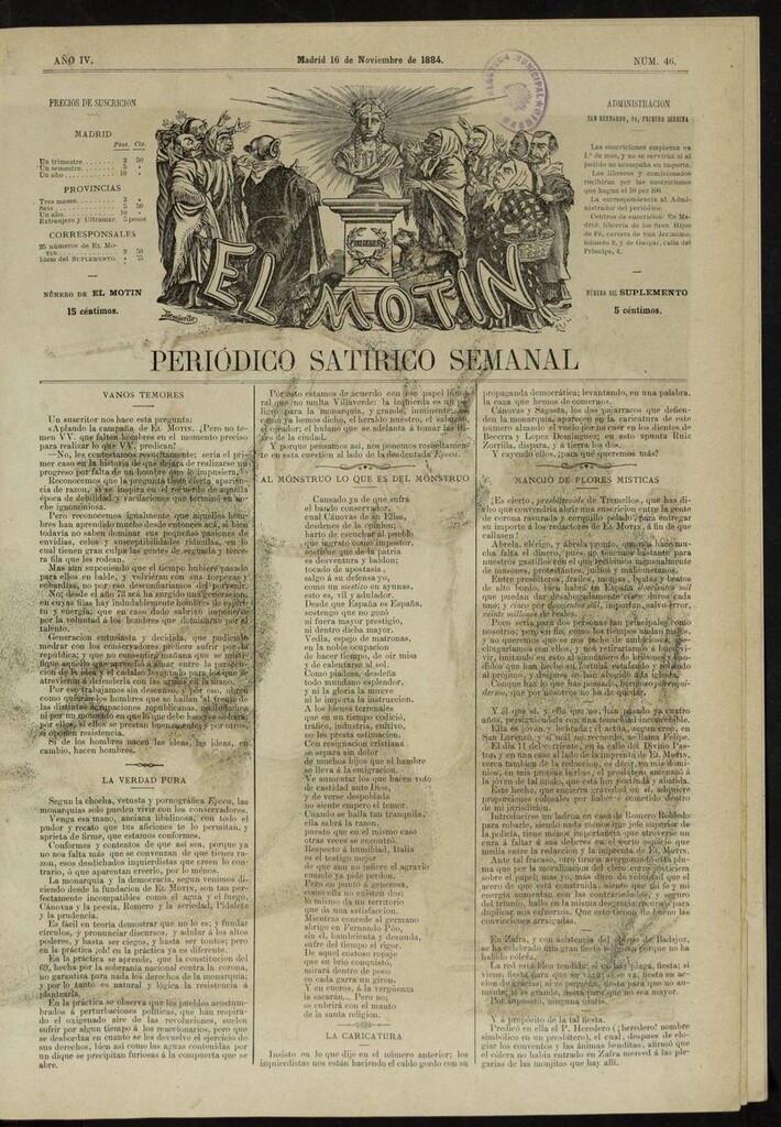 Miniatura de El Motín: periódico satírico semanal del 16 de noviembre de 1884