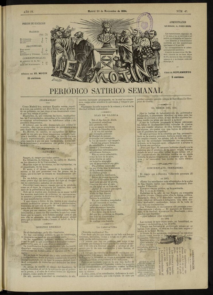 Miniatura de El Motín: periódico satírico semanal del 23 de noviembre de 1884