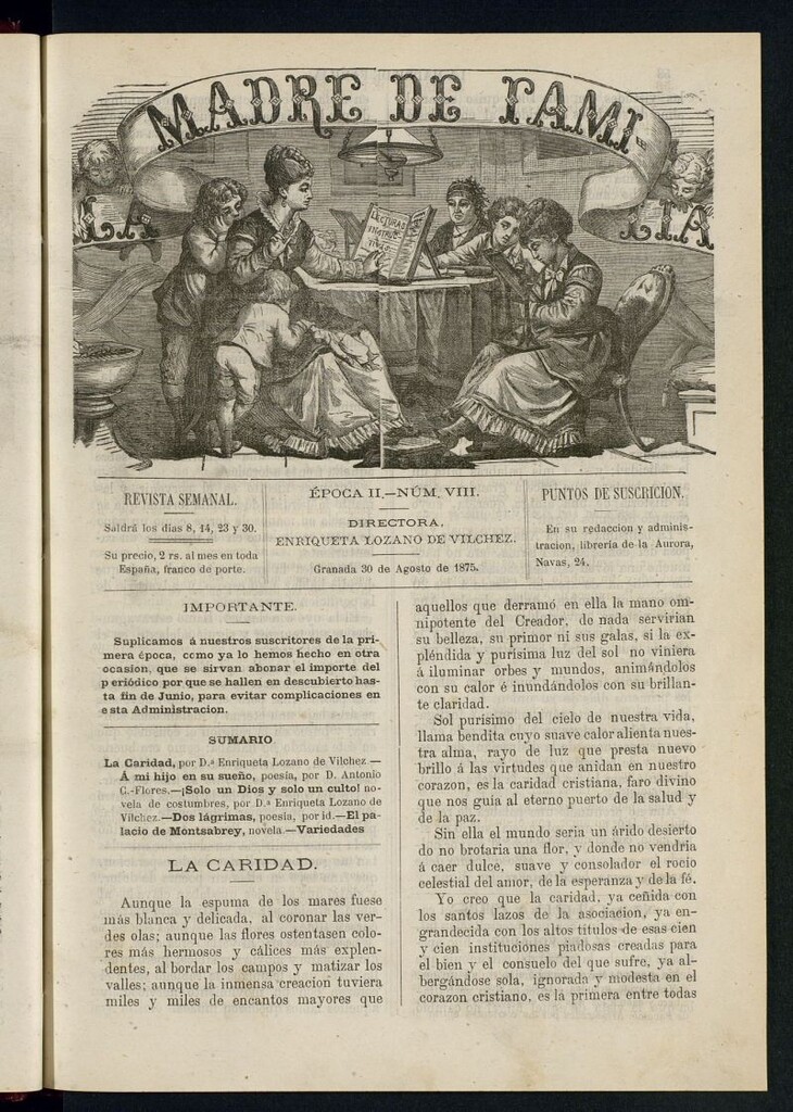 Miniatura de Madre de Familia : revista semanal del 30 de agosto de 1875