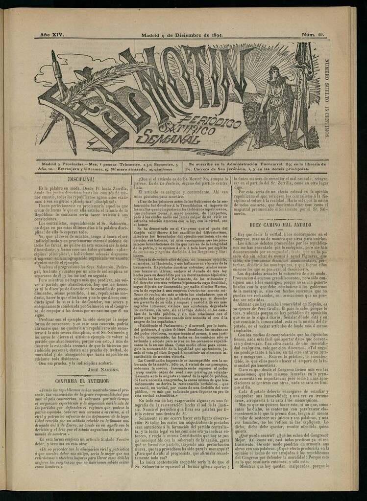 Miniatura de El Motín: periódico satírico semanal del 9 de diciembre de 1894