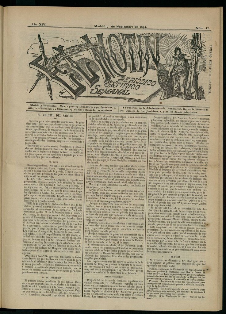 Miniatura de El Motín: periódico satírico semanal del 24 de noviembre de 1894
