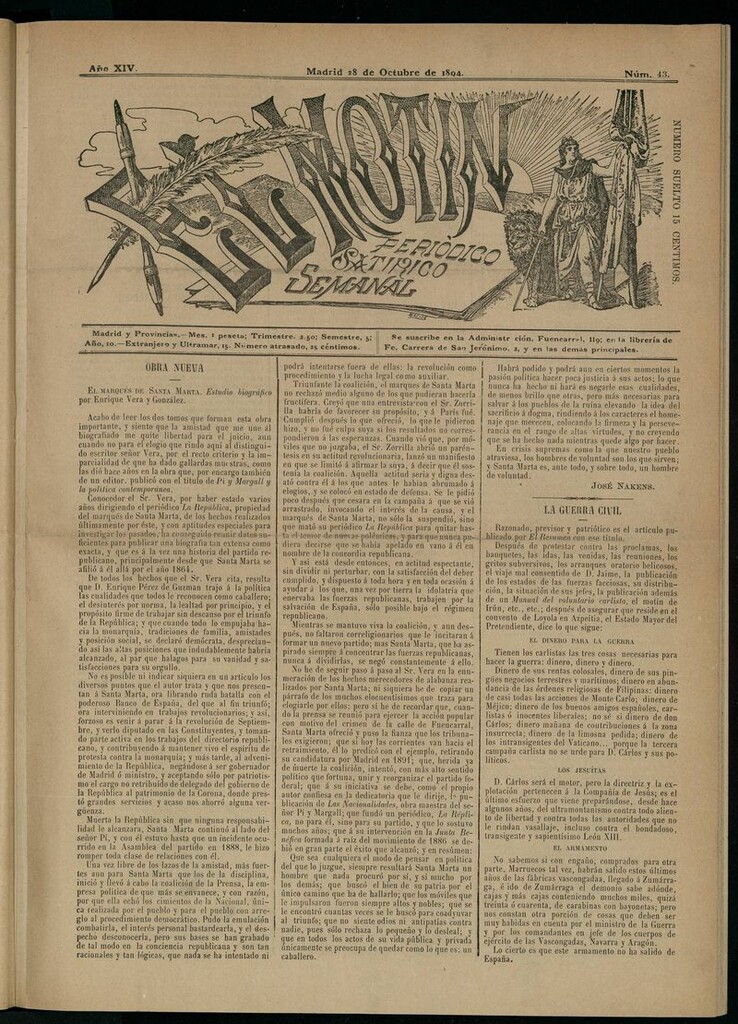 Miniatura de El Motín: periódico satírico semanal del 28 de octubre de 1894