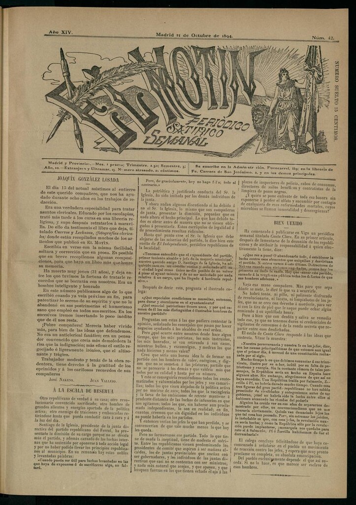 Miniatura de El Motín: periódico satírico semanal del 21 de octubre de 1894