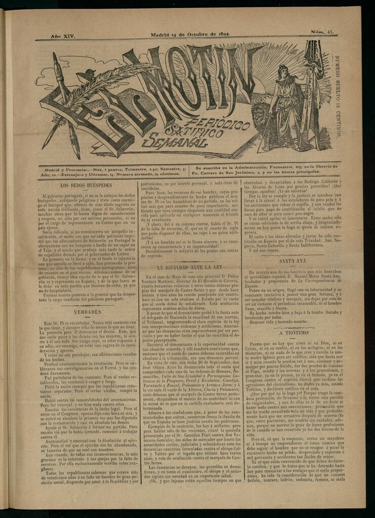 Miniatura de El Motín: periódico satírico semanal del 14 de octubre de 1894