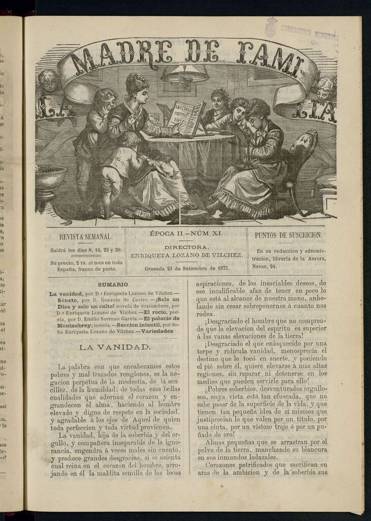 Miniatura de Madre de Familia : revista semanal del 23 de septiembre de 1875