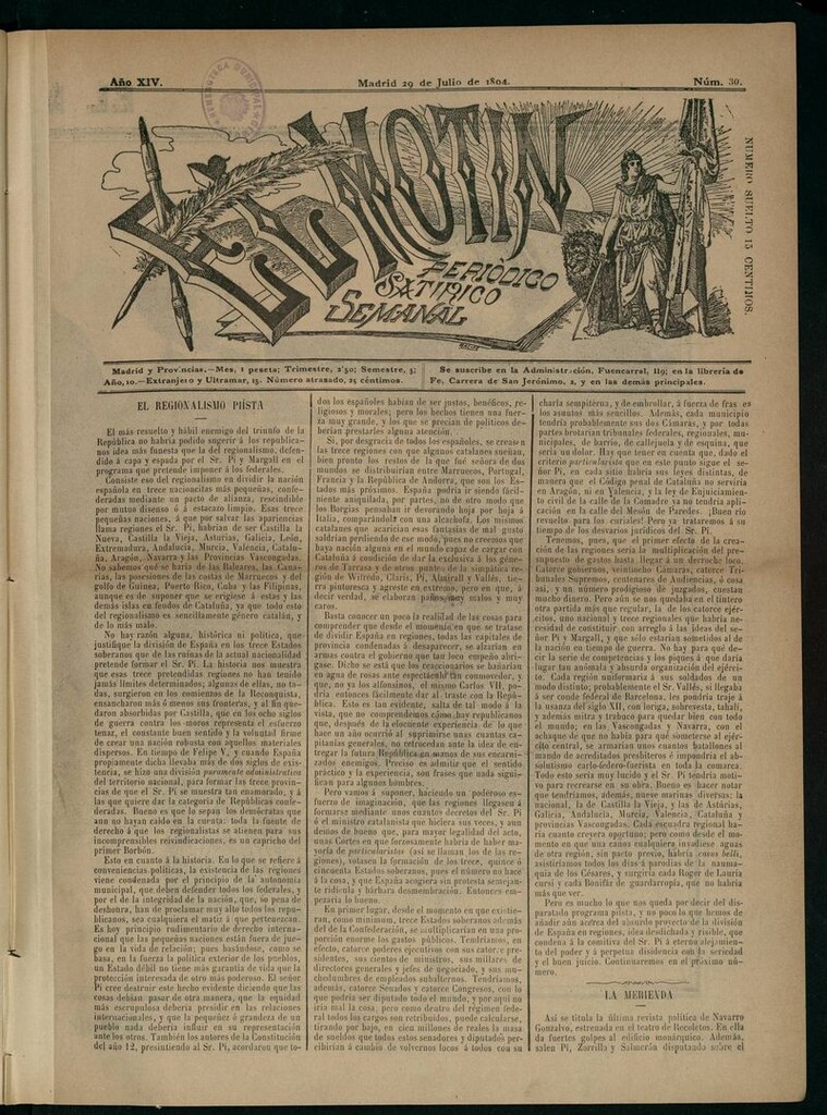 Miniatura de El Motín: periódico satírico semanal del 29 de julio de 1894
