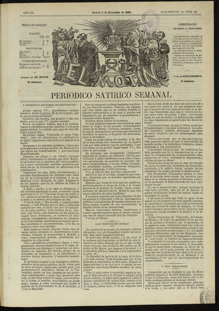 Miniatura de El Motín: periódico satírico semanal del 4 de diciembre de 1884
