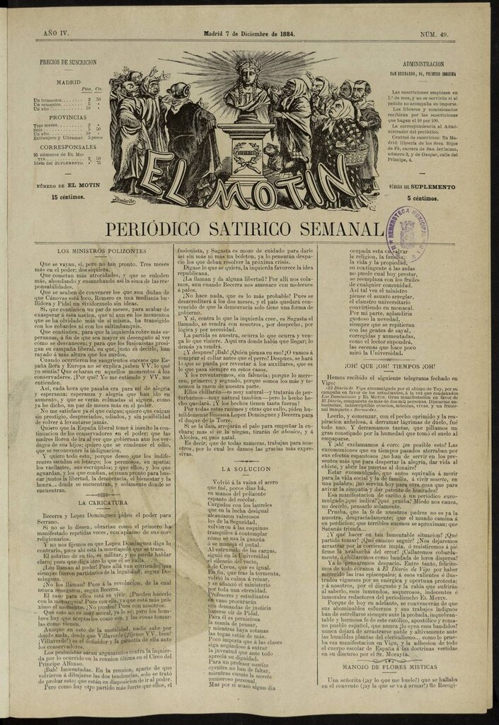 Miniatura de El Motín: periódico satírico semanal del 7 de diciembre de 1884