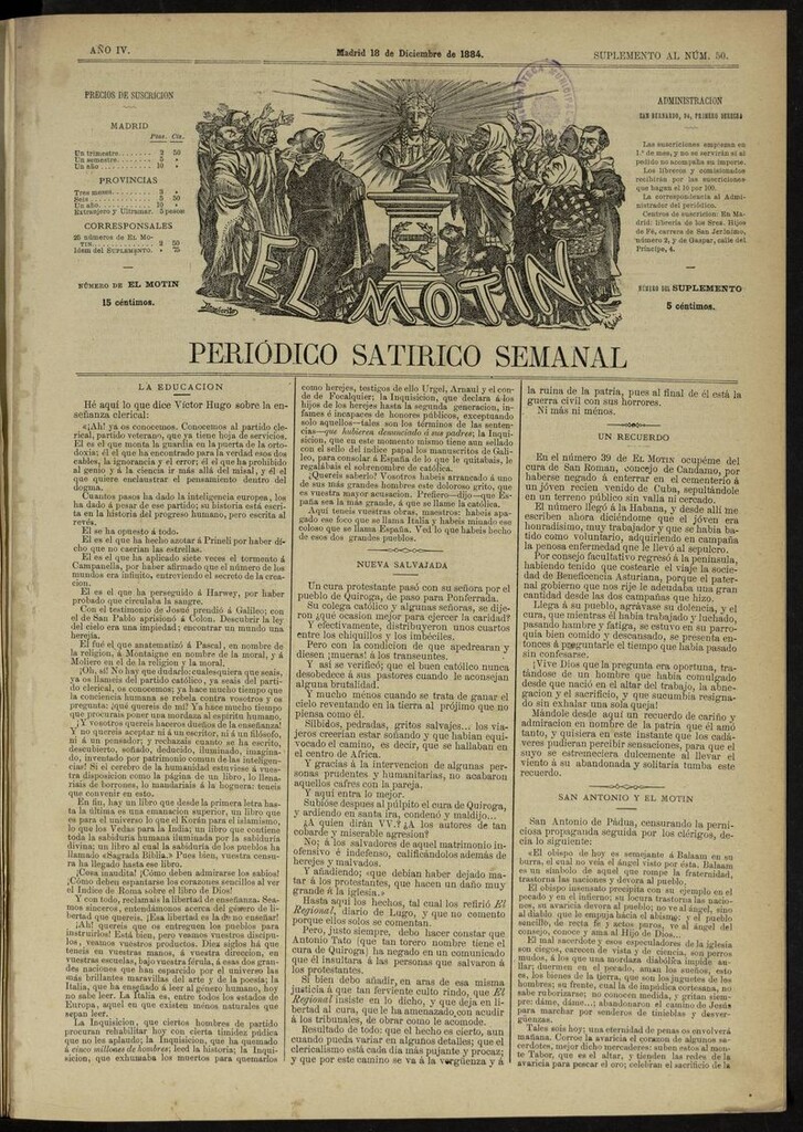 Miniatura de El Motín: periódico satírico semanal del 18 de diciembre de 1884