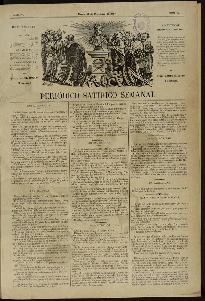 Miniatura de El Motín: periódico satírico semanal del 21 de diciembre de 1884