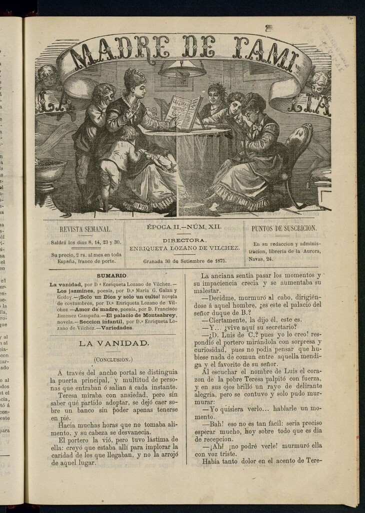 Miniatura de Madre de Familia : revista semanal del 30 de septiembre de 1875