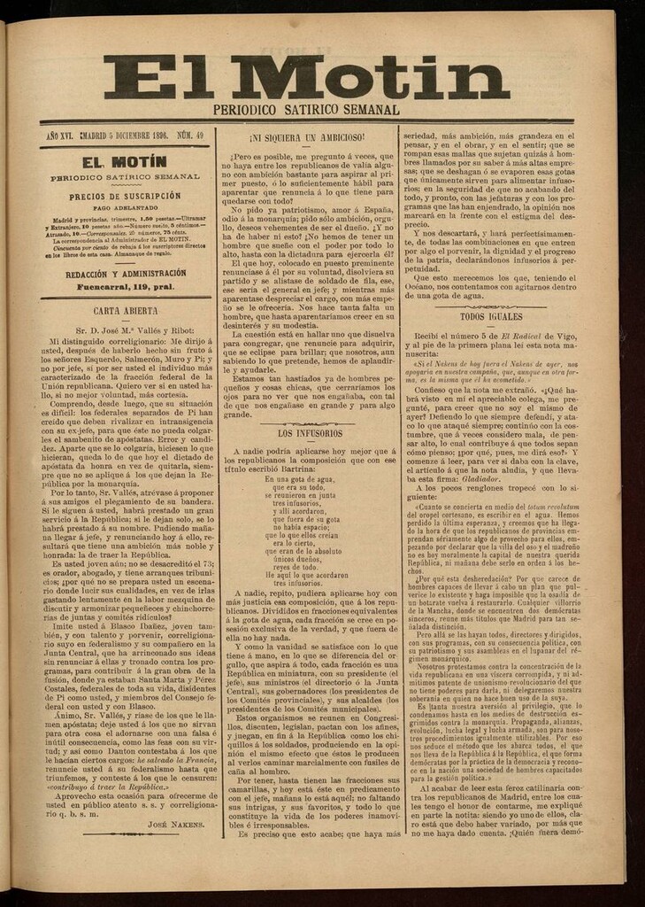 Miniatura de El Motín: periódico satírico semanal 5 de Diciembre de 1896