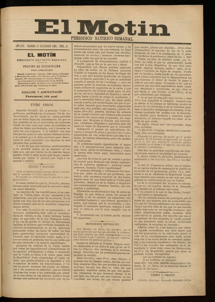 Miniatura de El Motín: periódico satírico semanal 19 de Diciembre de 1896