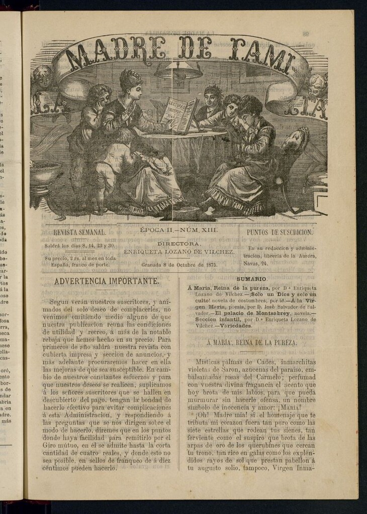 Miniatura de Madre de Familia : revista semanal del 8 de octubre de 1875