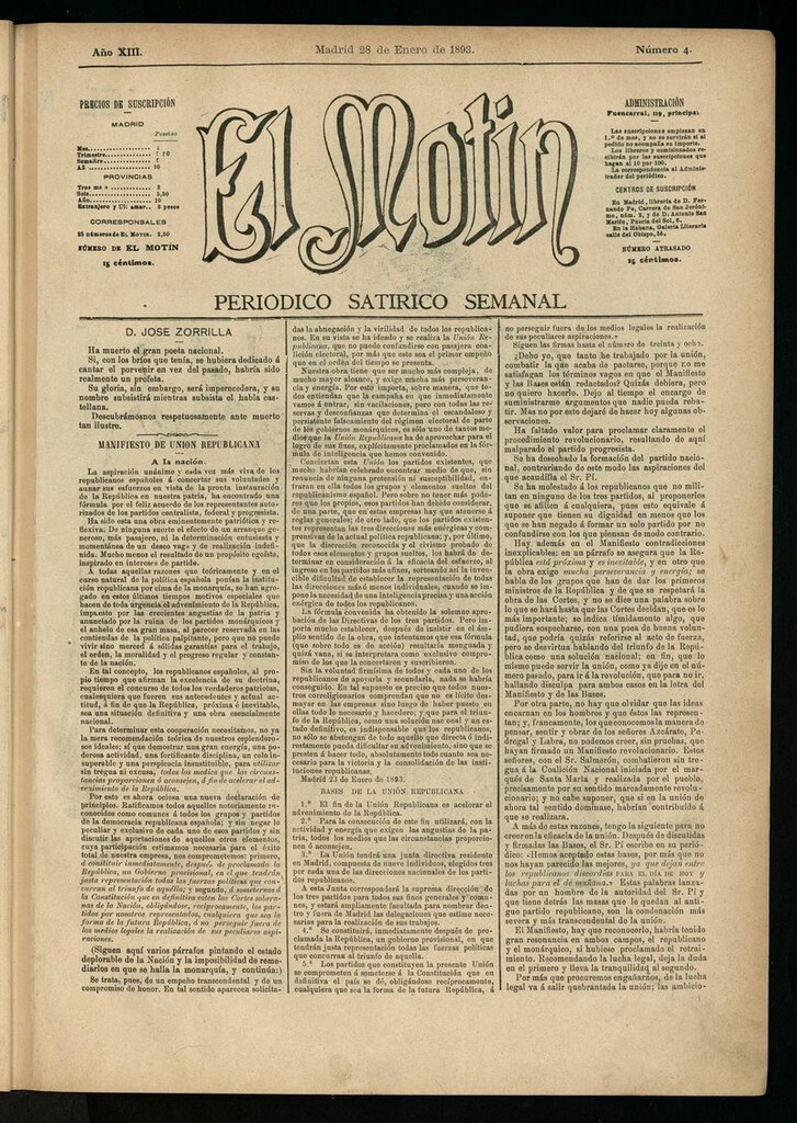 Miniatura de El Motín: periódico satírico semanal del 28 de enero de 1893