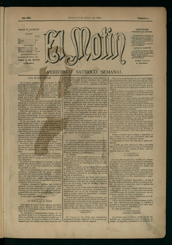 Miniatura de El Motín: periódico satírico semanal 23 de Enero de 1892