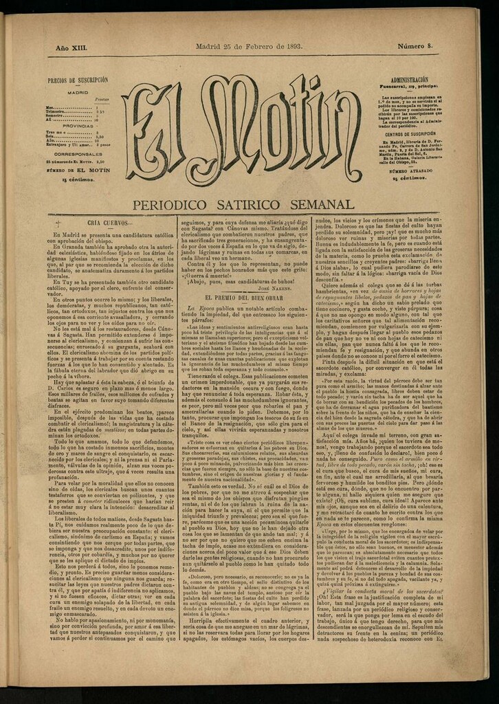Miniatura de El Motín: periódico satírico semanal del 25 de febrero de 1893