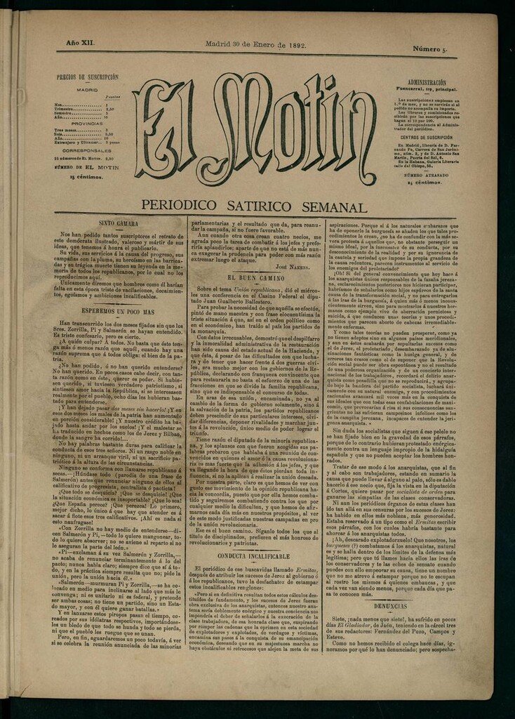 Miniatura de El Motín: periódico satírico semanal 30 de Enero de 1892