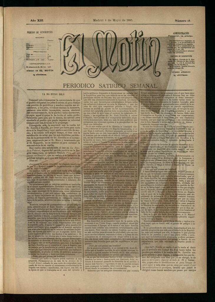 Miniatura de El Motín: periódico satírico semanal del 6 de mayo de 1893