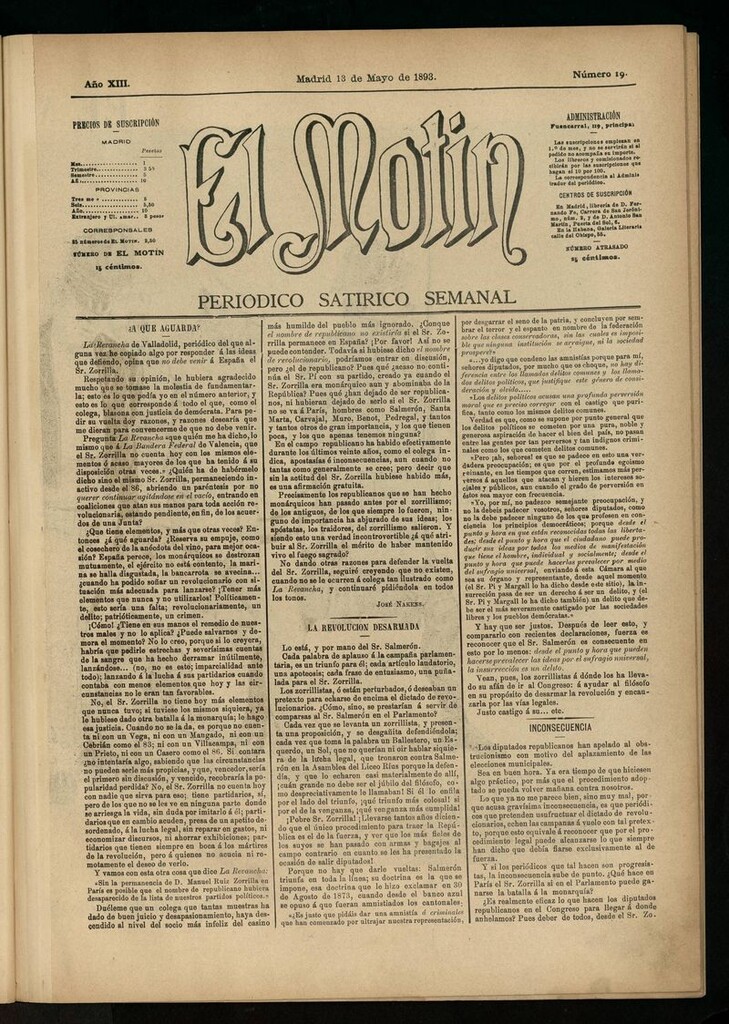 Miniatura de El Motín: periódico satírico semanal del 13 de mayo de 1893
