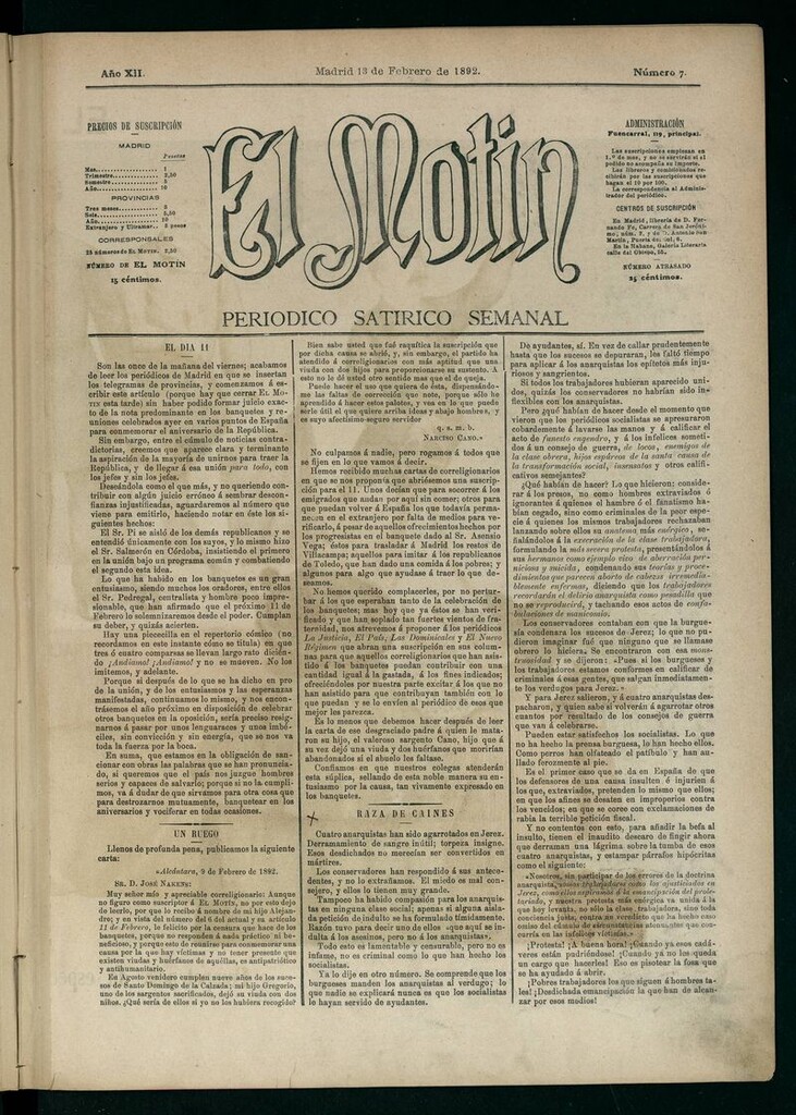 Miniatura de El Motín: periódico satírico semanal 13 de Febrero de 1892