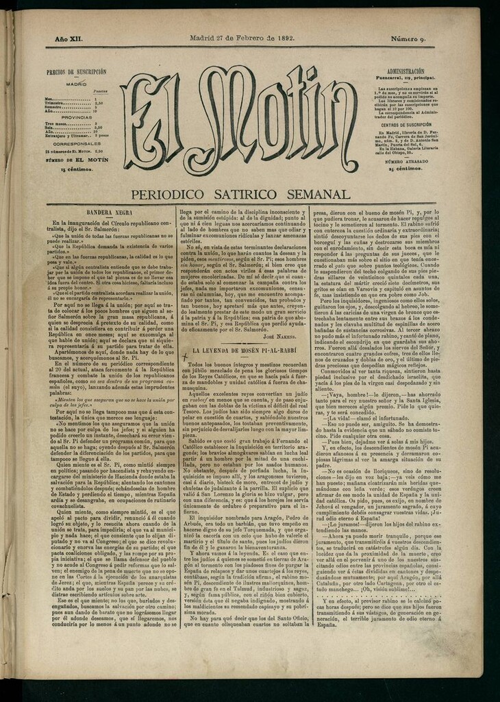 Miniatura de El Motín: periódico satírico semanal 27 de Febrero de 1892