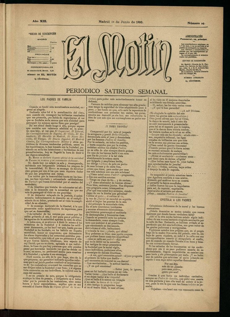 Miniatura de El Motín: periódico satírico semanal del 18 de junio de 1893