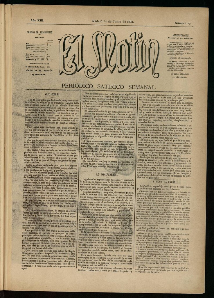 Miniatura de El Motín: periódico satírico semanal del 24 de junio de 1893