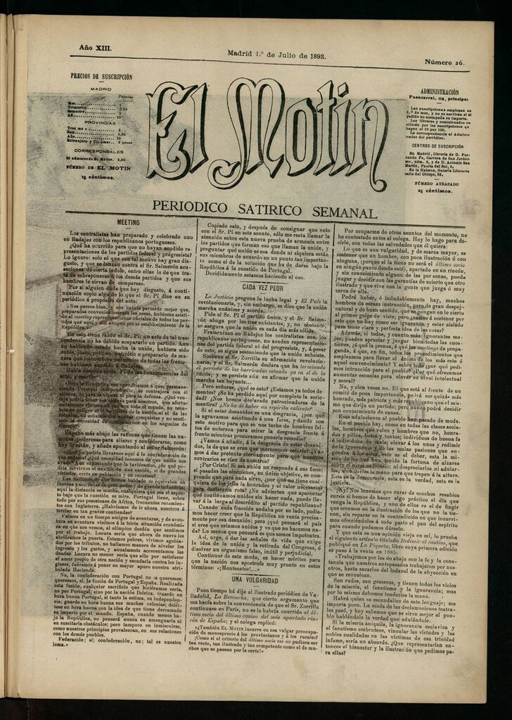 Miniatura de El Motín: periódico satírico semanal del 1 de julio de 1893