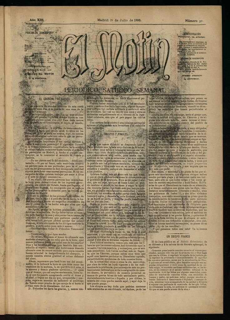 Miniatura de El Motín: periódico satírico semanal del 29 de julio de 1893