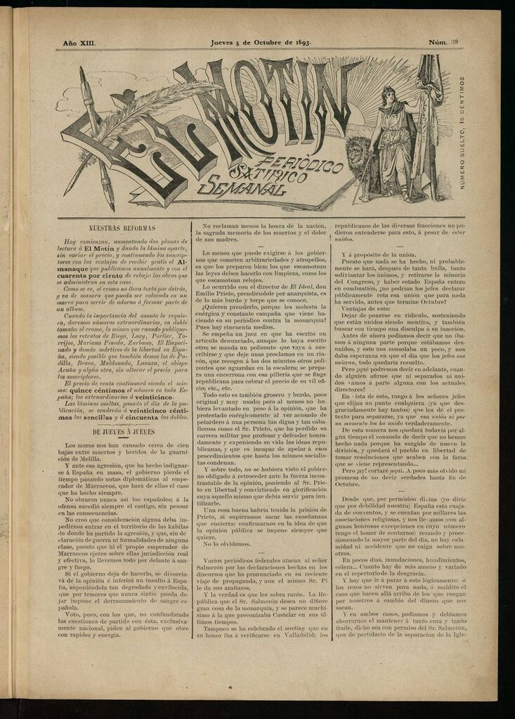 Miniatura de El Motín: periódico satírico semanal del 5 de Octubre de 1893