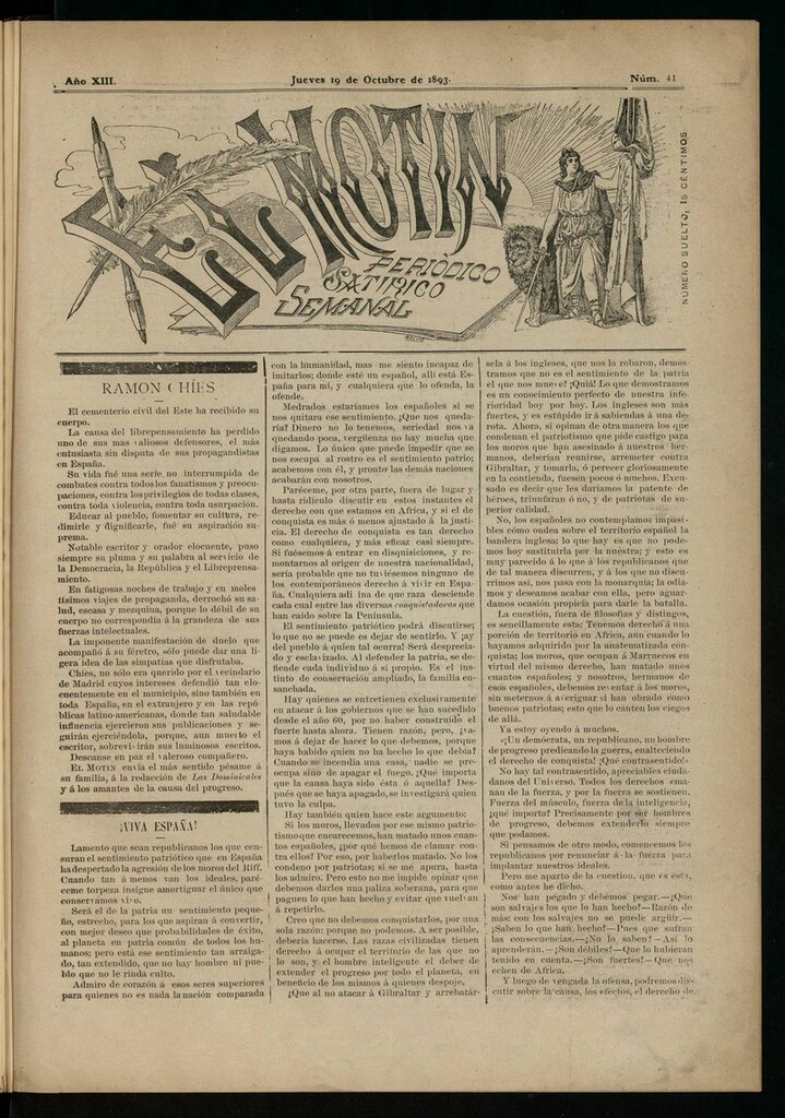 Miniatura de El Motín: periódico satírico semanal del 19 de Octubre de 1893
