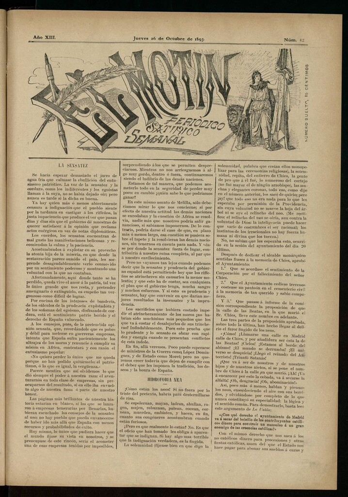 Miniatura de El Motín: periódico satírico semanal del 26 de Octubre de 1893