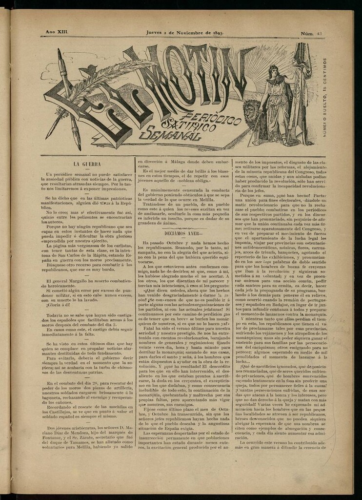 Miniatura de El Motín: periódico satírico semanal del 2 de Noviembre de 1893