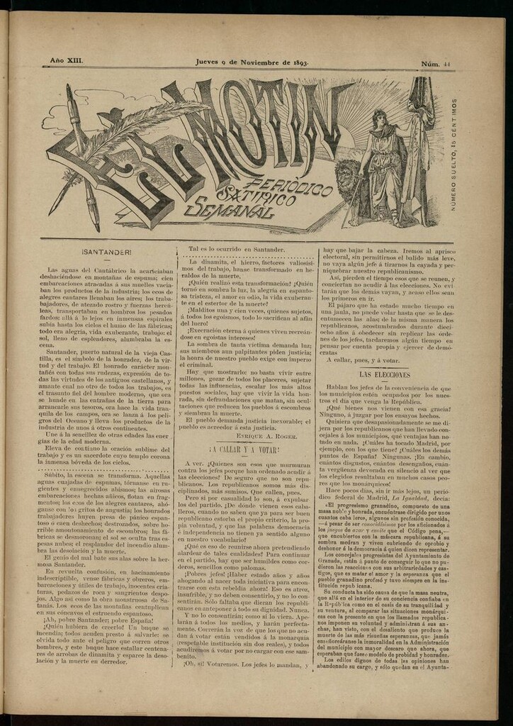 Miniatura de El Motín: periódico satírico semanal del 9 de Noviembre de 1893