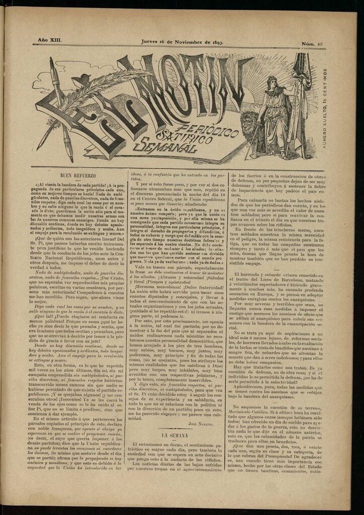 Miniatura de El Motín: periódico satírico semanal del 16 de Noviembre de 1893