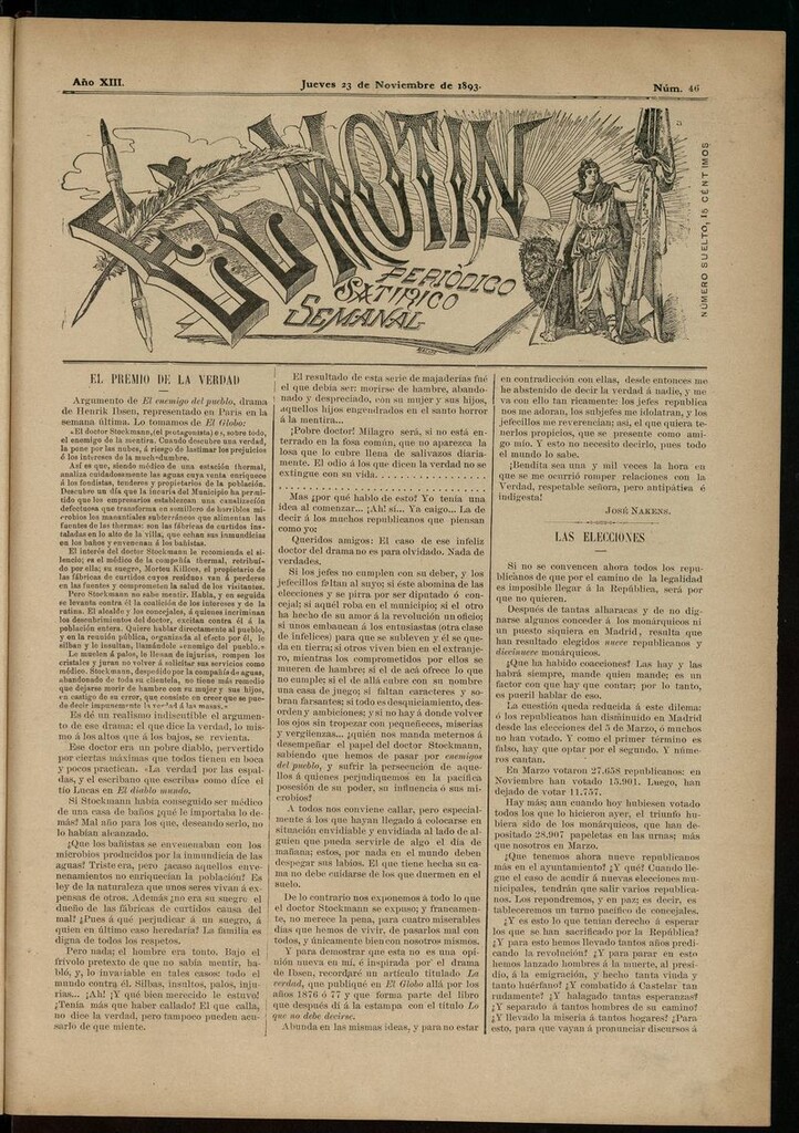Miniatura de El Motín: periódico satírico semanal del 23 de Noviembre de 1893