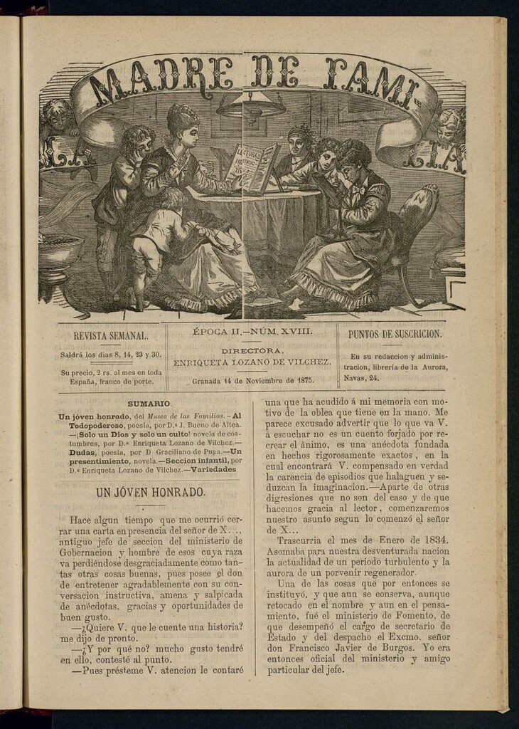 Miniatura de Madre de Familia : revista semanal del 14 de noviembre de 1875