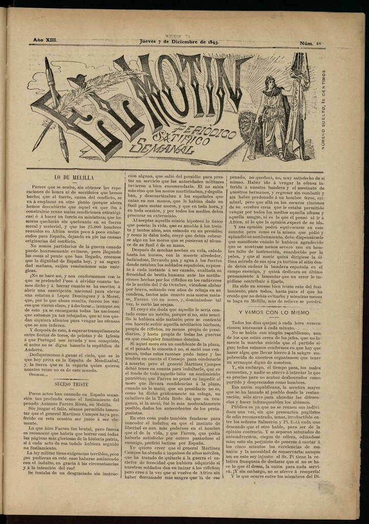 Miniatura de El Motín: periódico satírico semanal del 7 de diciembre de 1893