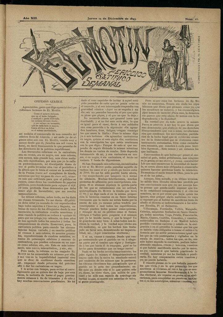 Miniatura de El Motín: periódico satírico semanal del 14 de diciembre de 1893