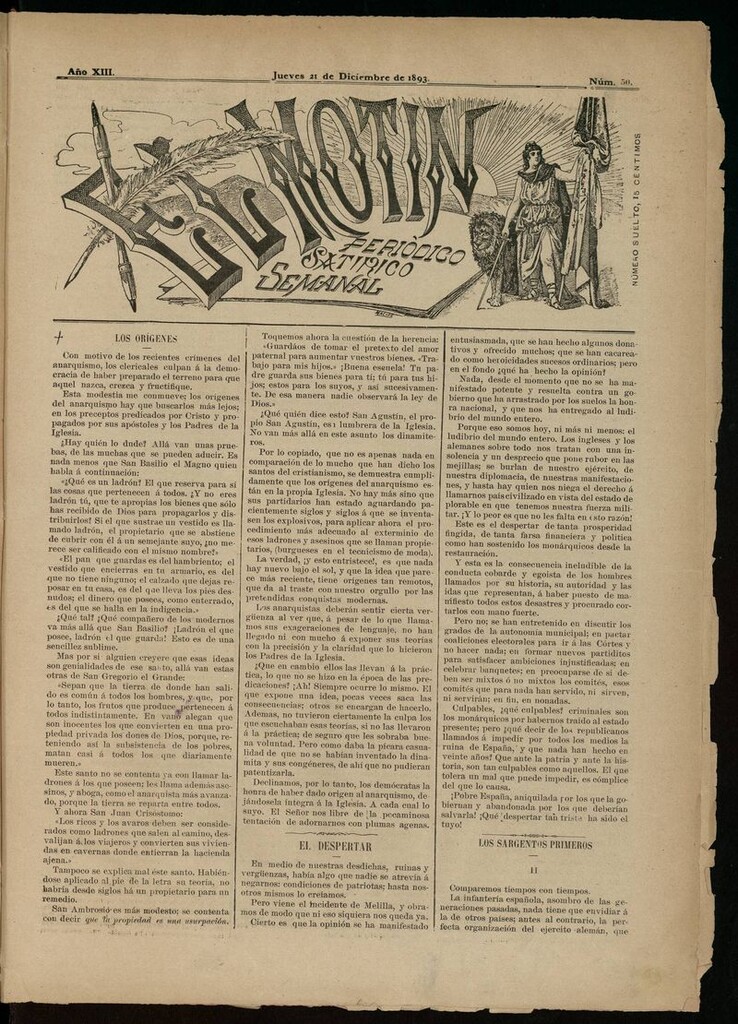 Miniatura de El Motín: periódico satírico semanal del 21 de diciembre de 1893