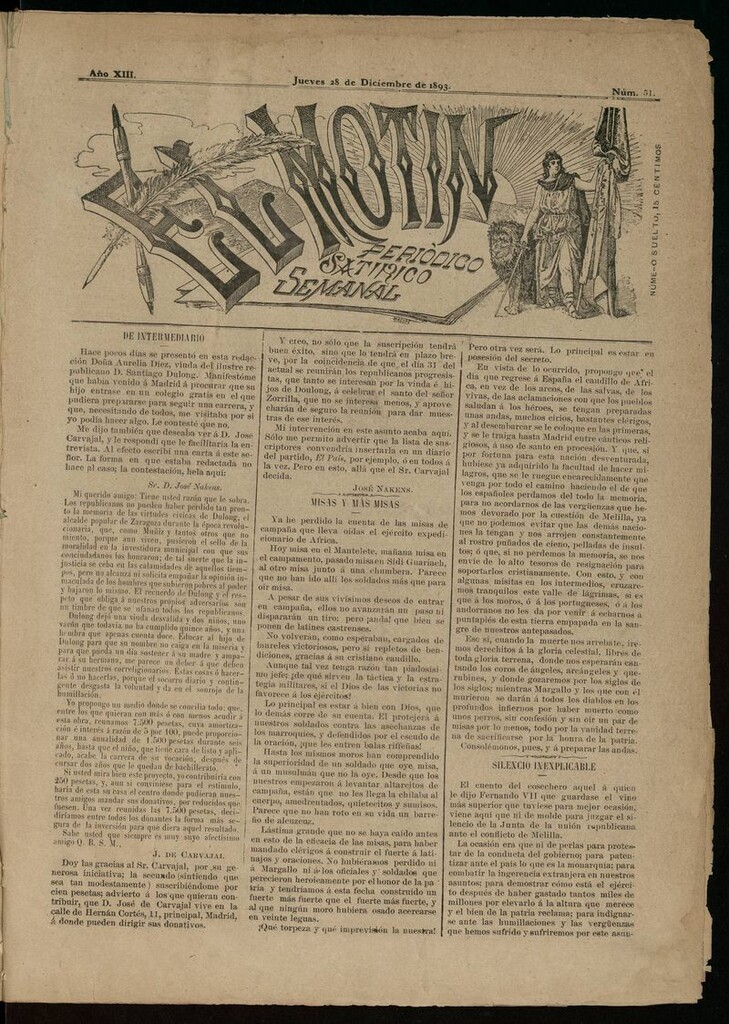 Miniatura de El Motín: periódico satírico semanal del 28 de diciembre de 1893