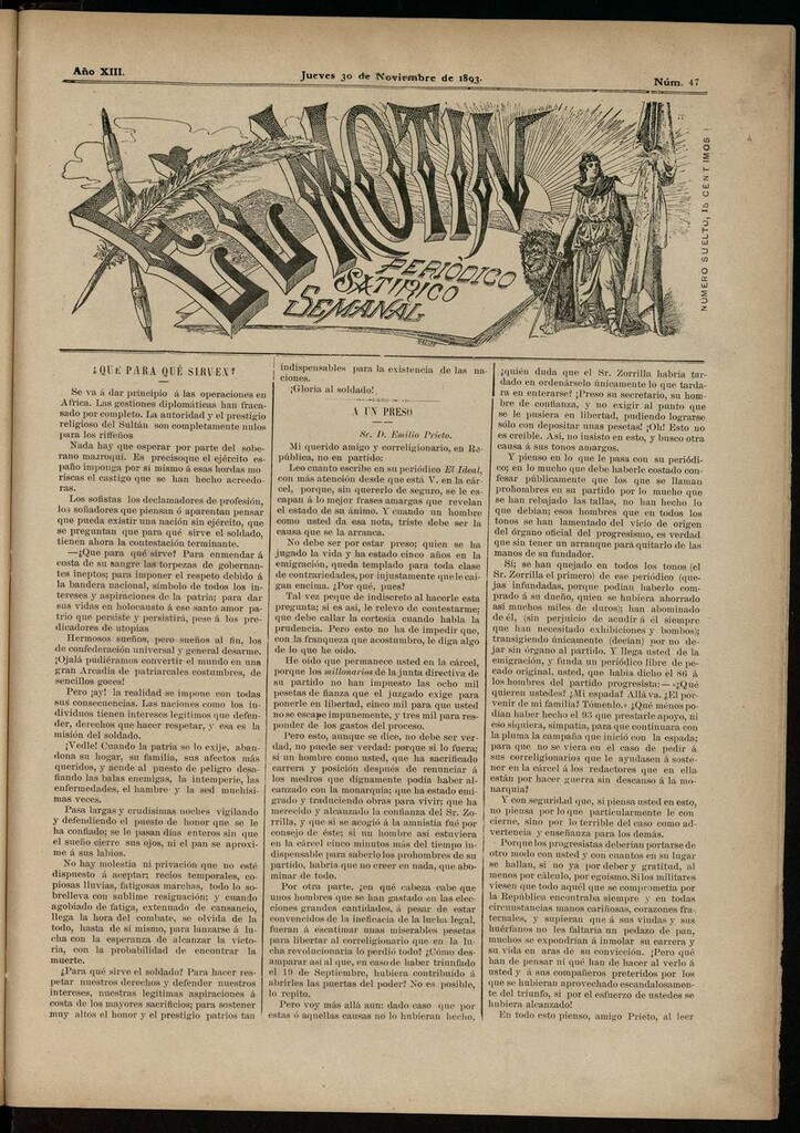 Miniatura de El Motín: periódico satírico semanal del 30 de noviembre de 1893