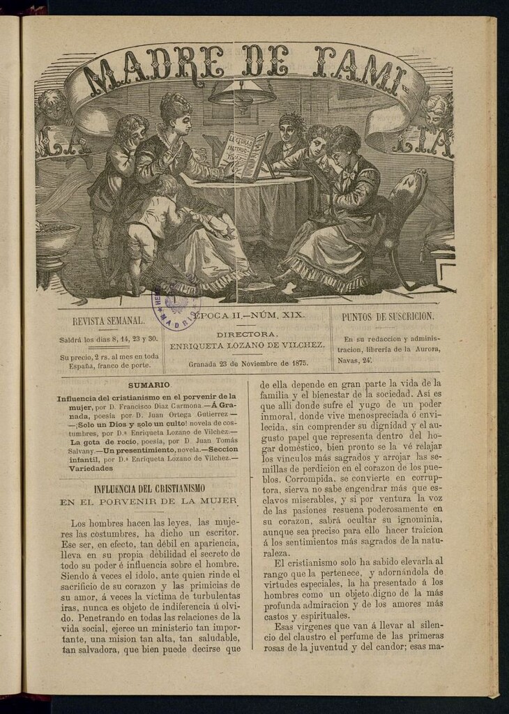 Miniatura de Madre de Familia : revista semanal del 23 de noviembre de 1875