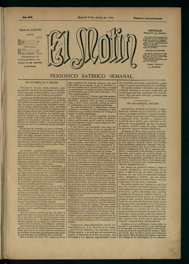 Miniatura de El Motín: periódico satírico semanal 28 de Abril de 1892
