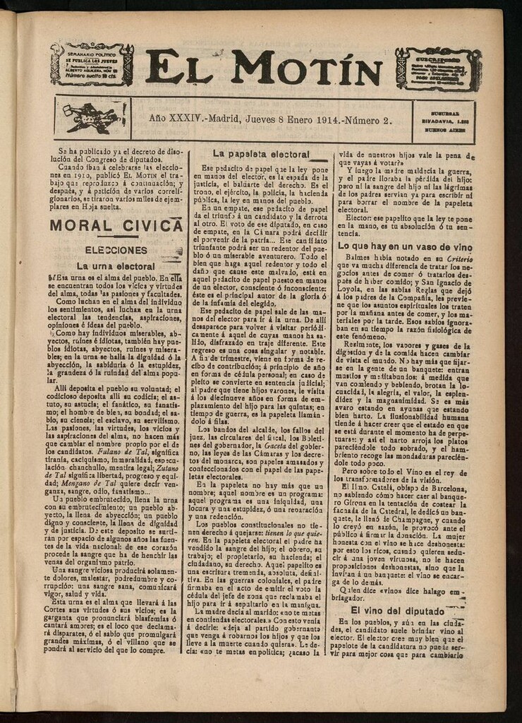 Miniatura de El Motín: periódico satírico del jueves 8 de enero de 1914