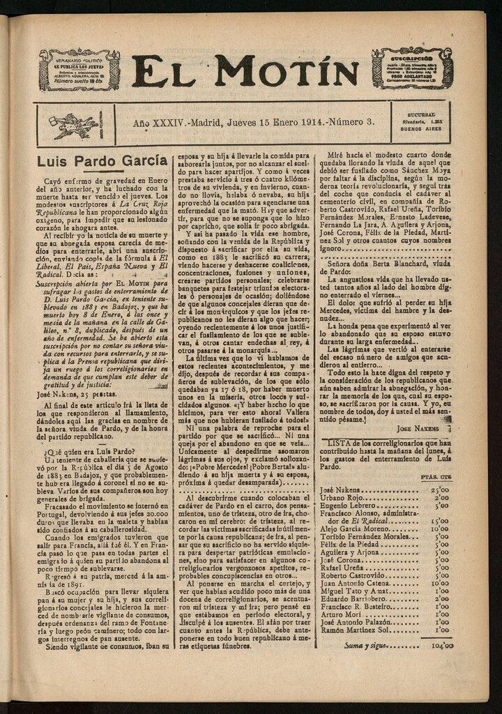 Miniatura de El Motín: periódico satírico del jueves 15 de enero de 1914